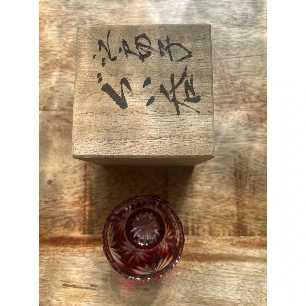 Vtg Wako Ginza Tokyo Edo Kiriko Ruby Red Cut Glass Sake Cup Guinomi Signed Boxed